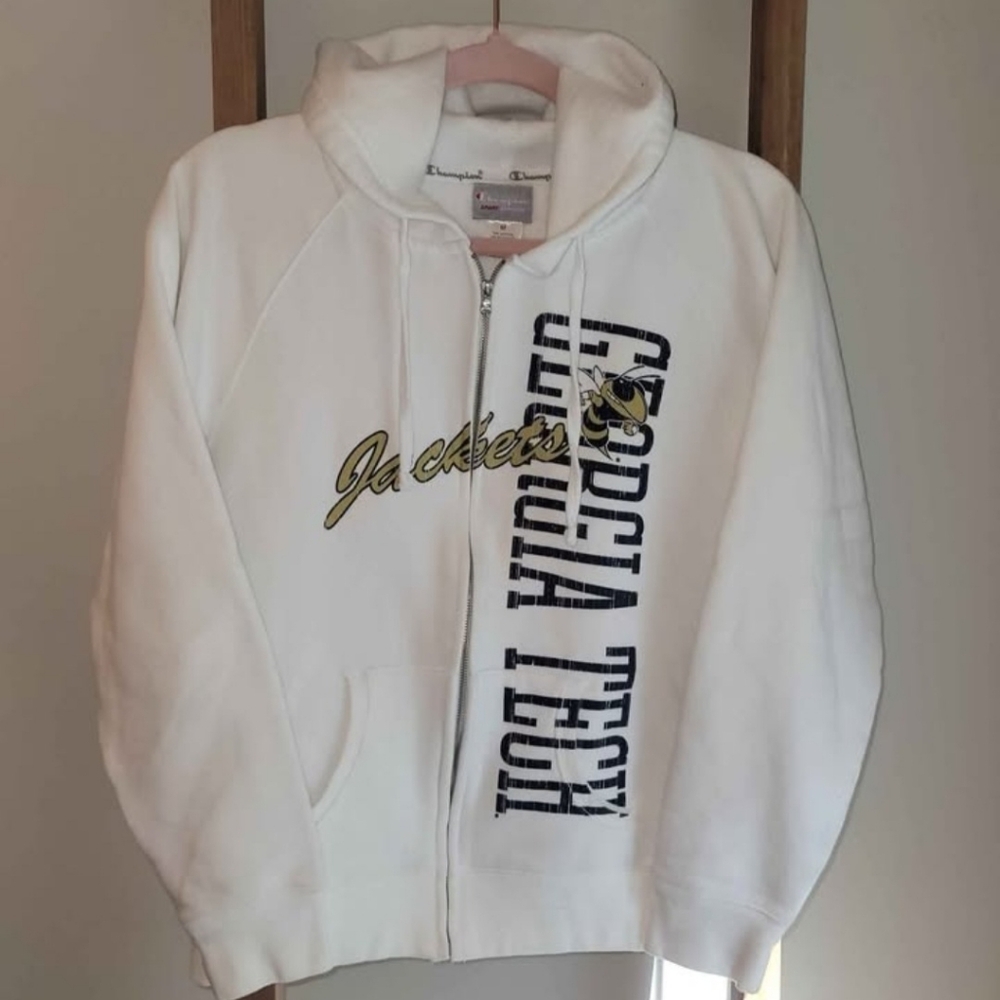 VINTAGE CHAMPION GEORGIA TECH WHITE FITTED JACKET WITH HOOD